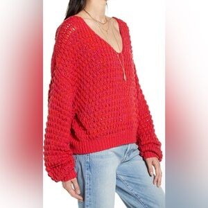 NWT Free People Coconut Knit Relaxed Fit V-Neck Sweater - Dragonfruit Co…